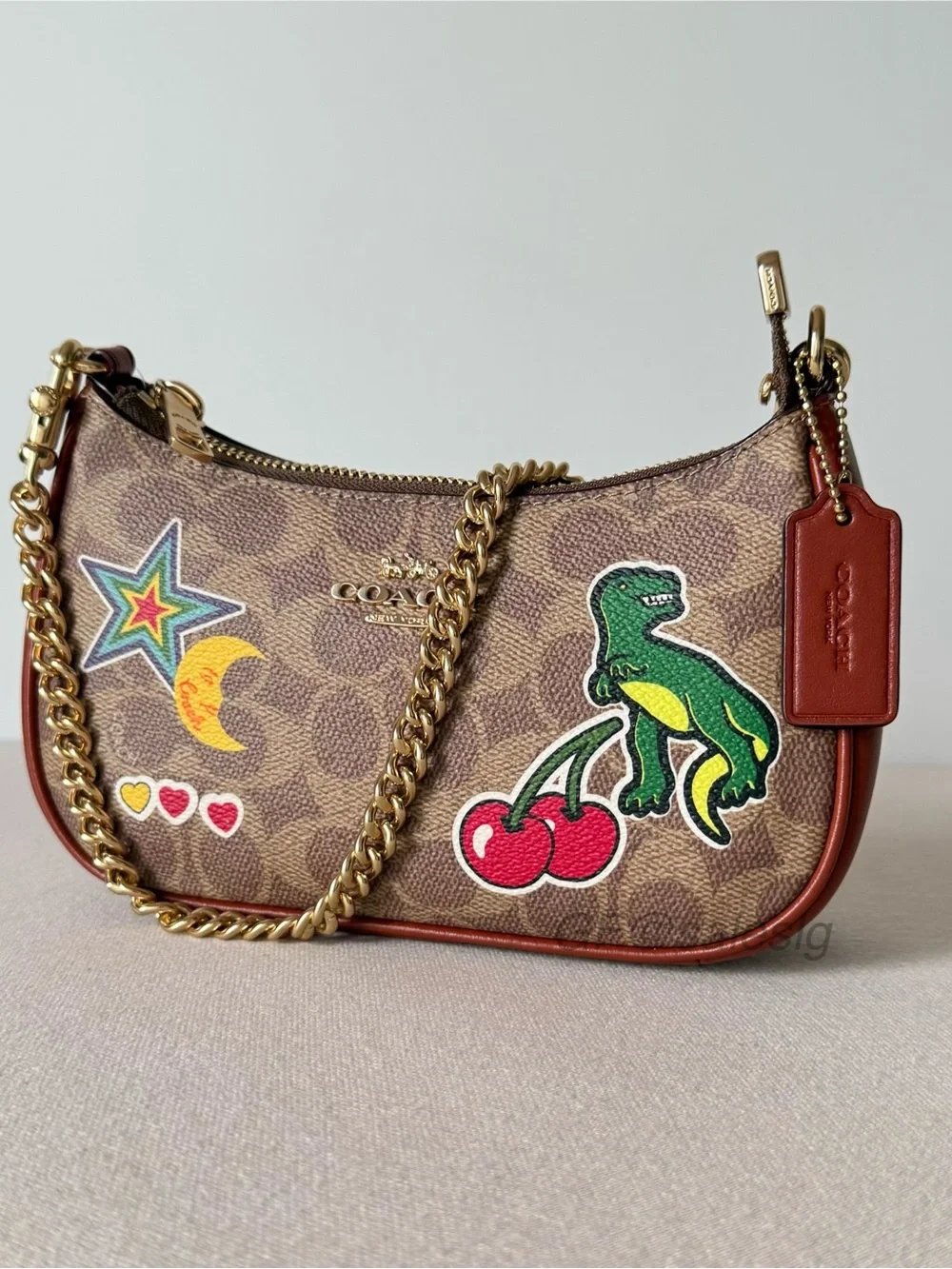 NWT Coach Teri Mini Shoulder & Crossbody Bag With Sticker Print  Tan CW32